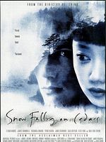 Poster der Schnee, der auf Zedern fällt