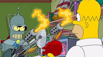 Bender vs. Homer auf dem ersten Bild zur Crossover-Episode von "Die Simpsons" und "Futurama"