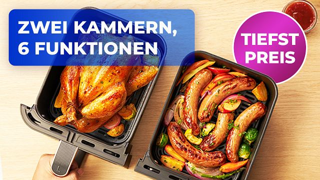 bild aus der news Testsieger zum Tiefstpreis: So günstig war die beliebte Heißluftfritteuse mit zwei Kammern noch nie