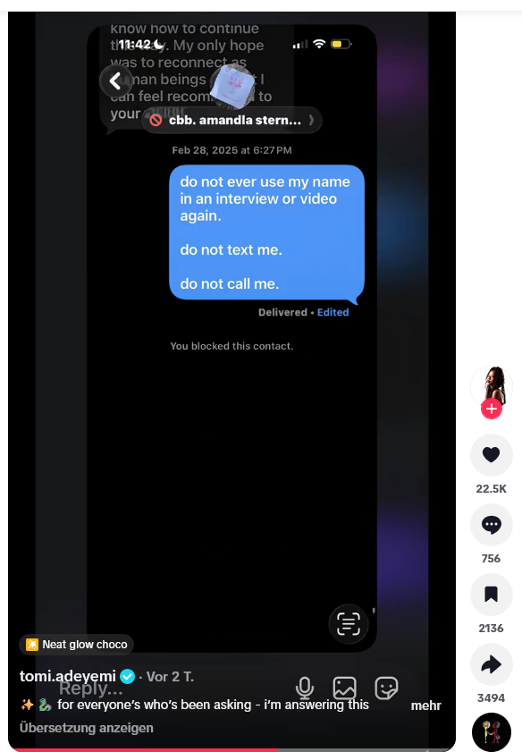 Screenshot aus Tomi Adeyemis TikTok-Video