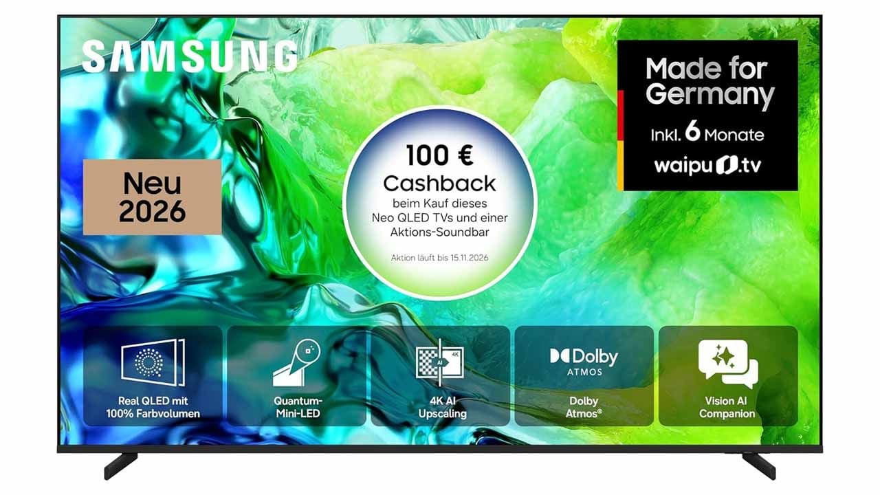 QLED statt OLED? Der Samsung Neo QLED QN80H kombiniert 4K, Quantum-Mini-LEDs und bis zu 144 Hz – und ist bei Amazon so günstig wie noch nie.