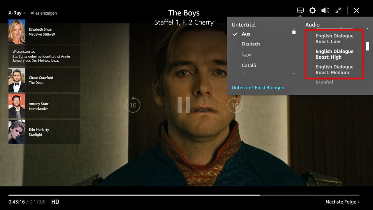 Die Dialogue-Boost-Optionen bei Amazons „The Boys“