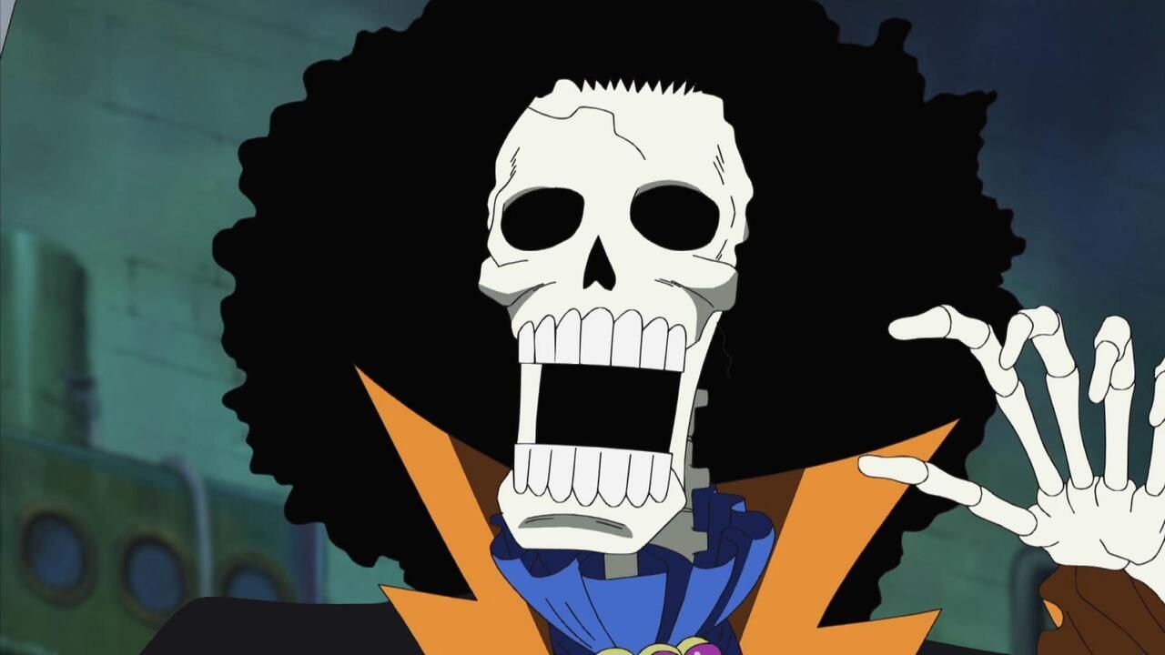Beim ersten Aufeinandertreffen mit Ruffy ist Brook deutlich weniger lebendig.