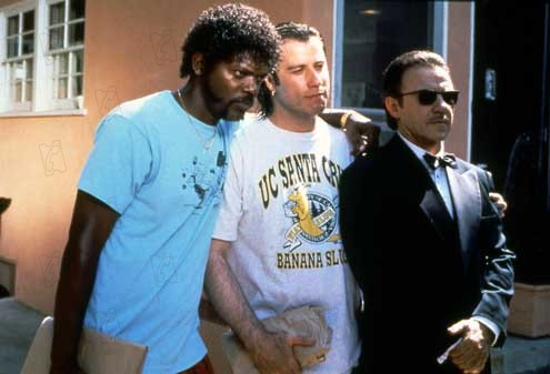 Pulp Fiction : Bild John Travolta, Harvey Keitel, Samuel L. Jackson, Quentin Tarantino