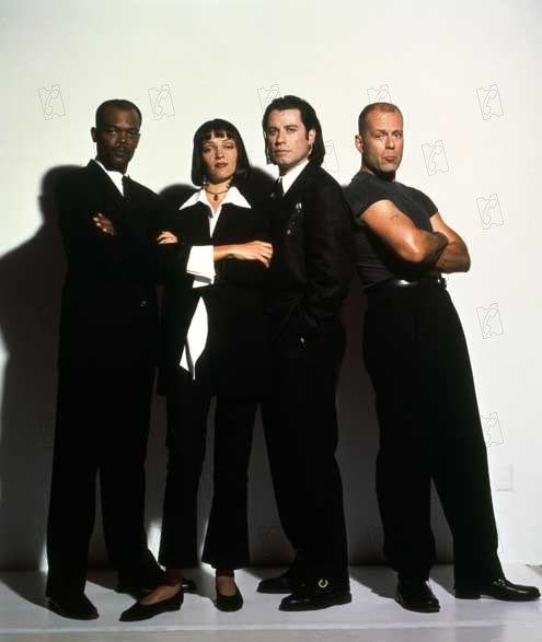Pulp Fiction : Bild Uma Thurman, Samuel L. Jackson, Quentin Tarantino, John Travolta, Bruce Willis