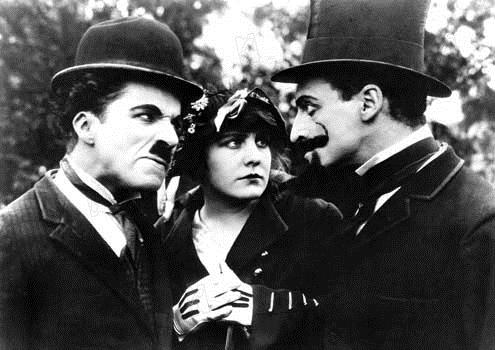 Bild Leo White, Charles Chaplin, Edna Purviance