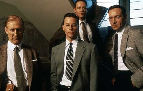 L.A. Confidential : Bild Kevin Spacey, Curtis Hanson, Guy Pearce, Russell Crowe, James Cromwell