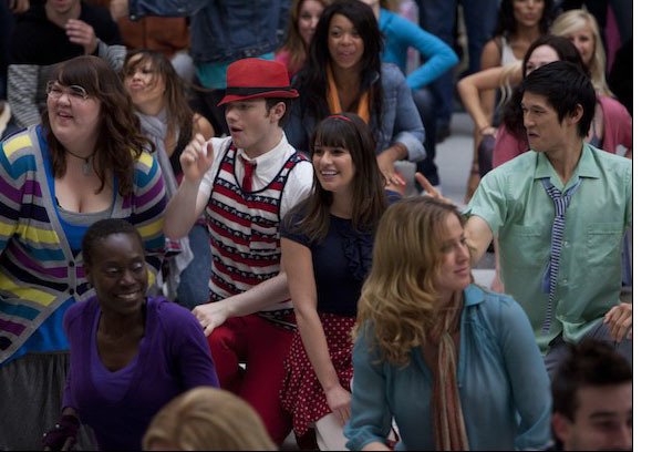 Glee : Bild Lea Michele, Chris Colfer, Harry Shum Jr., Ashley Fink