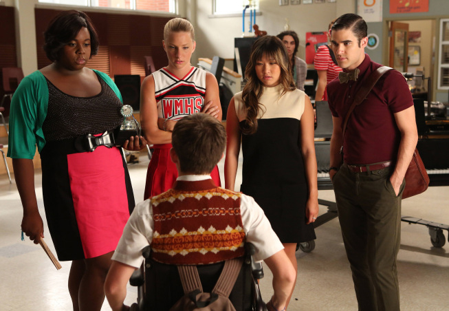 Glee : Bild Kevin McHale, Jenna Ushkowitz, Darren Criss, Heather Morris, Alex Newell
