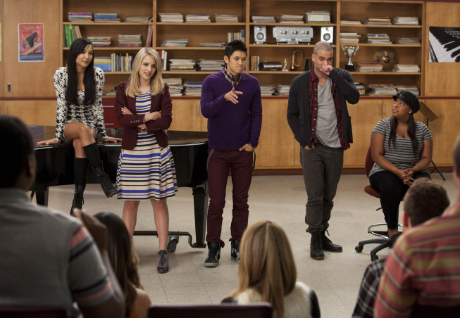 Glee : Bild Mark Salling, Naya Rivera, Dianna Agron, Amber Riley, Harry Shum Jr.
