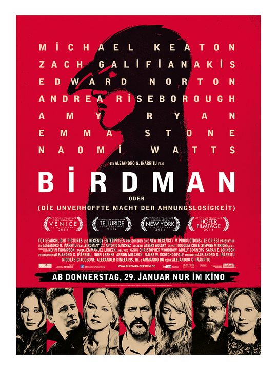 Birdman (oder die unverhoffte Macht der Ahnungslosigkeit) : Kinoposter