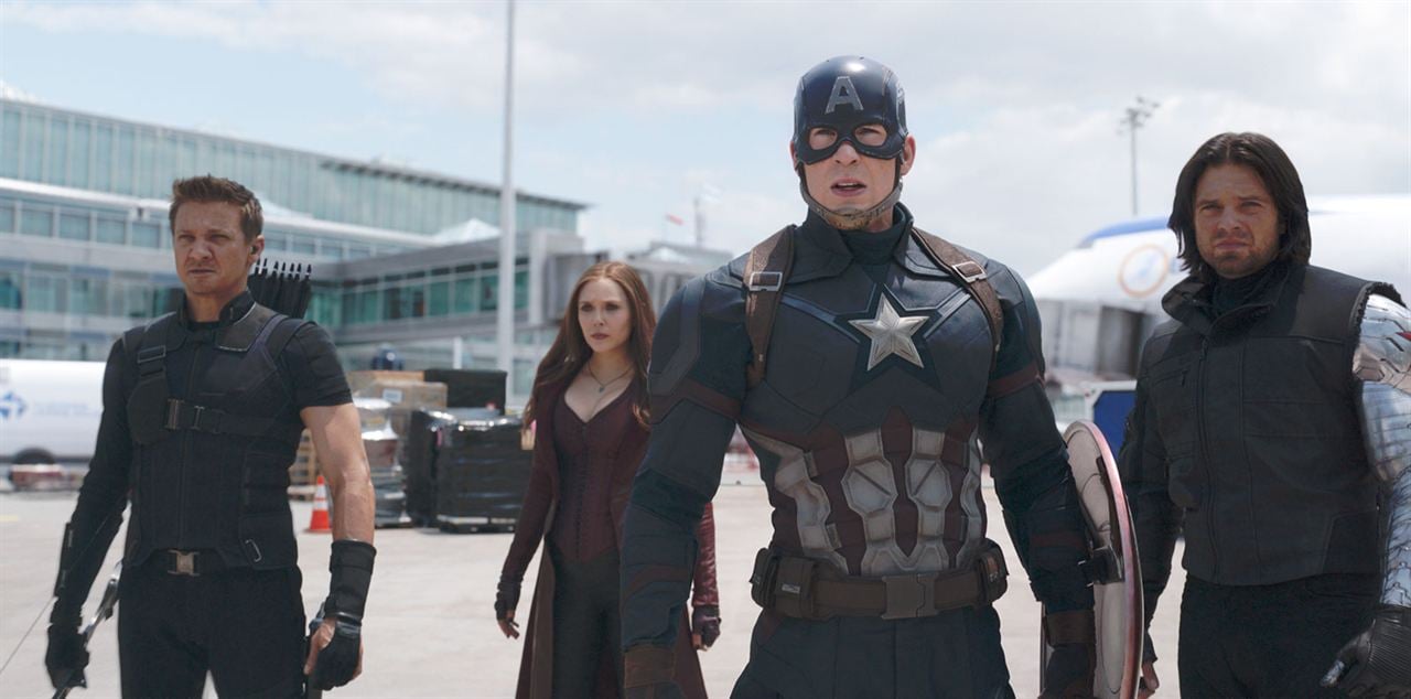 The First Avenger: Civil War : Bild Sebastian Stan, Elizabeth Olsen, Jeremy Renner, Chris Evans