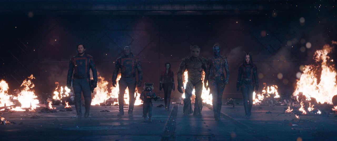 Guardians Of The Galaxy Volume 3 : Bild Zoe Saldana, Dave Bautista, Pom Klementieff, Karen Gillan, Chris Pratt